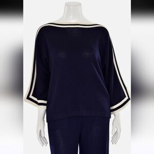 ST John Sport, Navy Blue and White Sweater, Wool and Rayon, P2P 21"